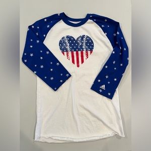 Adidas Baseball Softball Heart Kids Size XL Ref White Blue 3/4 length Sleeves